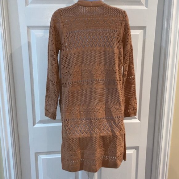 Wild Skye Knee Length Duster Cardigan Sweater Pointelle Knit Rose Clay S… - Picture 7 of 9